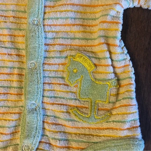Vintage Babygro Gerber 3M One Piece Terry Cloth Boys 70s Striped Rocking Horse - Picture 2 of 5